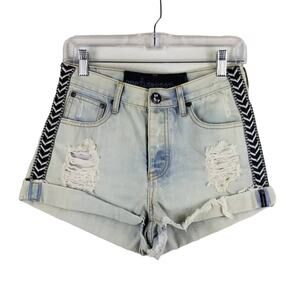 One Teaspoon Light Wash Rolled Hem Distressed Jeans Shorts 27